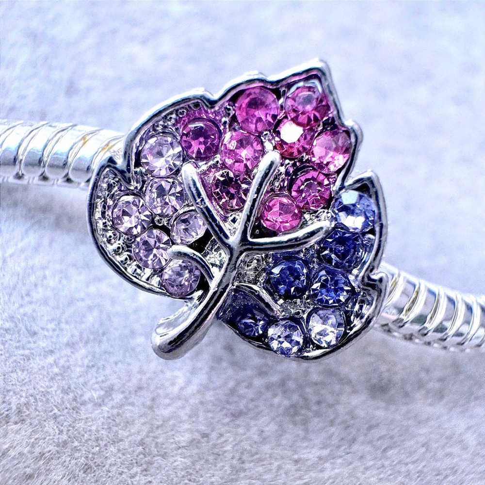 Pink Purple‎ Blue Crystal Leaf Charm fits PANDORA